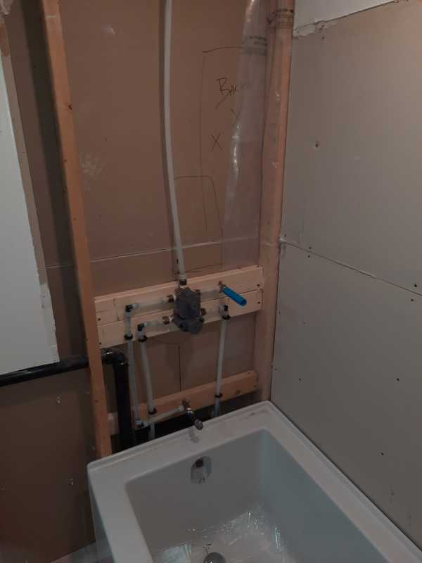Shower valve rough-in by JCC Plumbing, Guelph